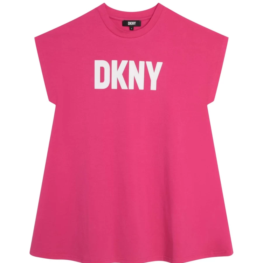DKNY Girls' Raspberry Short-Sleeved Cotton Dress for Summer