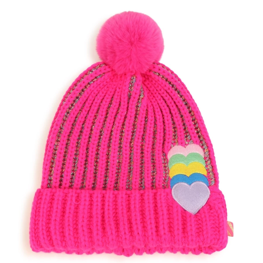 BILLIEBLUSH Striped Beanie With Hearts for Girls - Malabar Fluorescent Knit Hat
