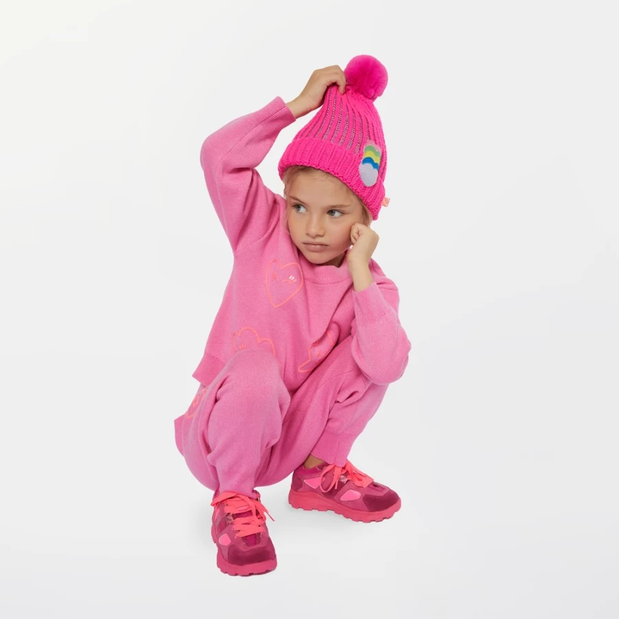 BILLIEBLUSH Striped Beanie With Hearts for Girls - Malabar Fluorescent Knit Hat