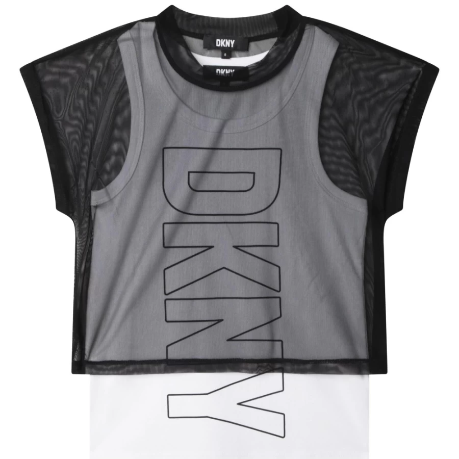 DKNY Girls' Black 2-In-1 T-Shirt | Stylish & Comfortable Dual-Layer Top