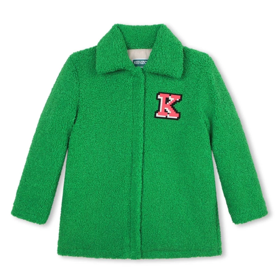 KENZO KIDS Girls' Lime Teddy Bear Coat | Soft & Cozy Winter Jacket for Kids