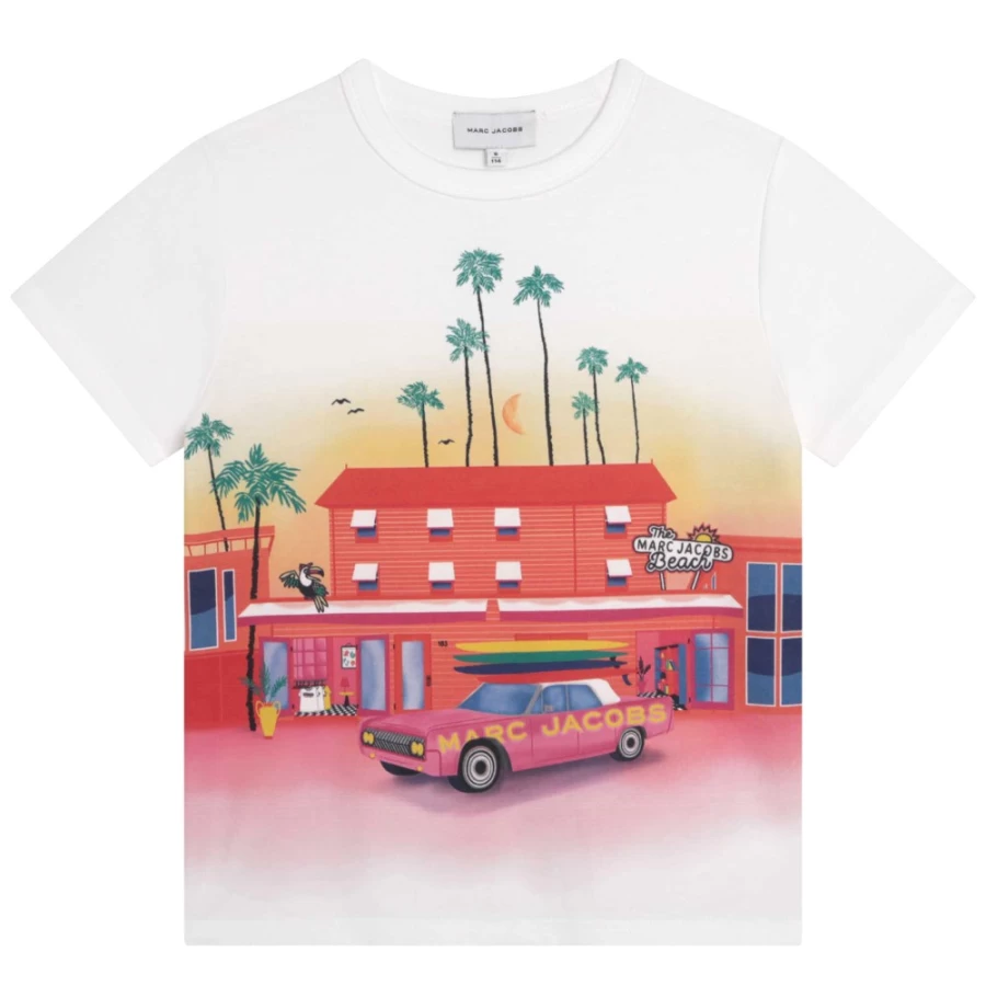 MARC JACOBS Girls White Printed Cotton T-Shirt | Soft & Stylish Tee for Kids