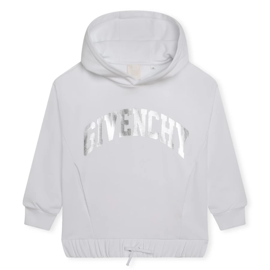 Givenchy White Printed Hoodie for Girls - Stylish Pullover Sweatshirt with Hood