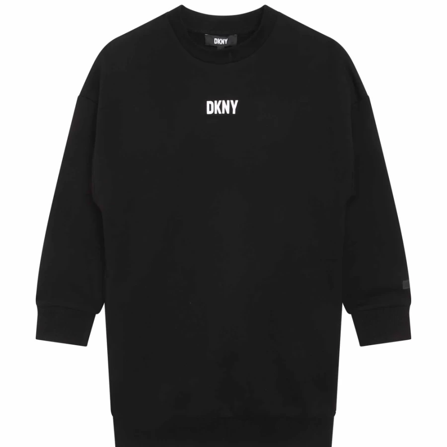 DKNY Girls' Black Fleece Sweatshirt Dress - Cozy Winter Pullover for Kids