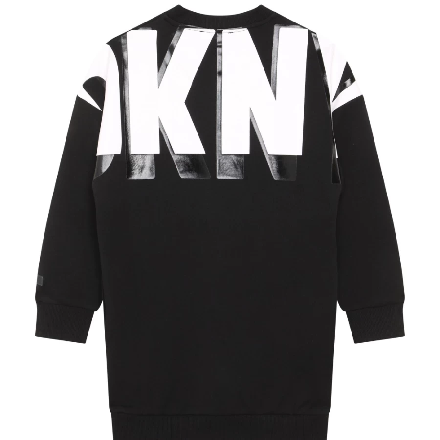 DKNY Girls' Black Fleece Sweatshirt Dress - Cozy Winter Pullover for Kids