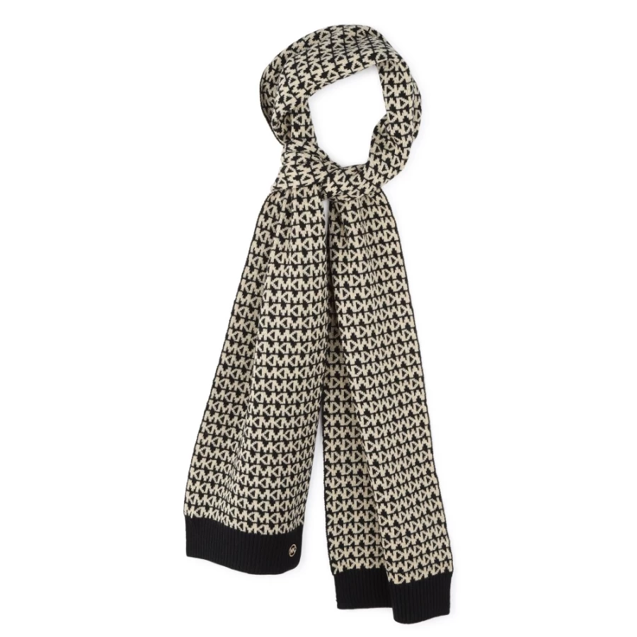 MICHAEL KORS Black Jacquard Scarf for Women - Two-Tone Design