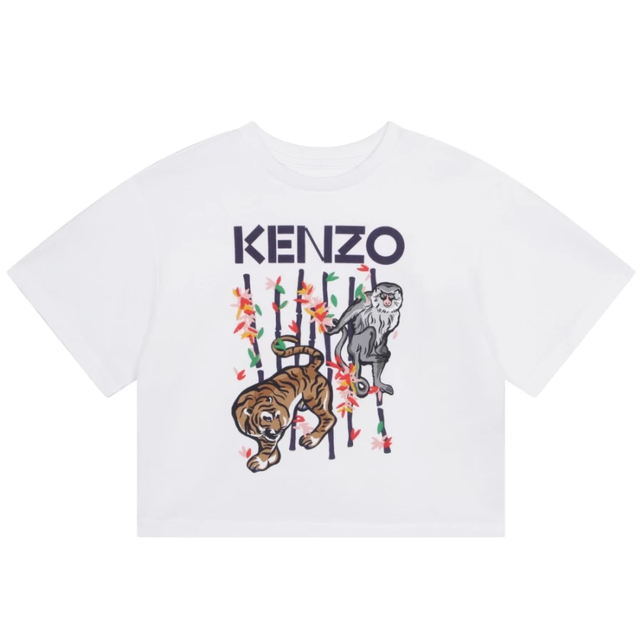 KENZO KIDS Girls' White Short Sleeve T-Shirt | Classic Cotton Tee for Kids