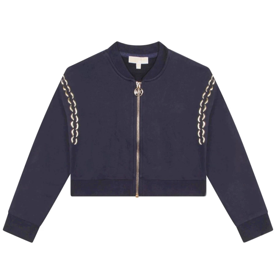 MICHAEL KORS Navy Cotton Fleece Cardigan for Girls