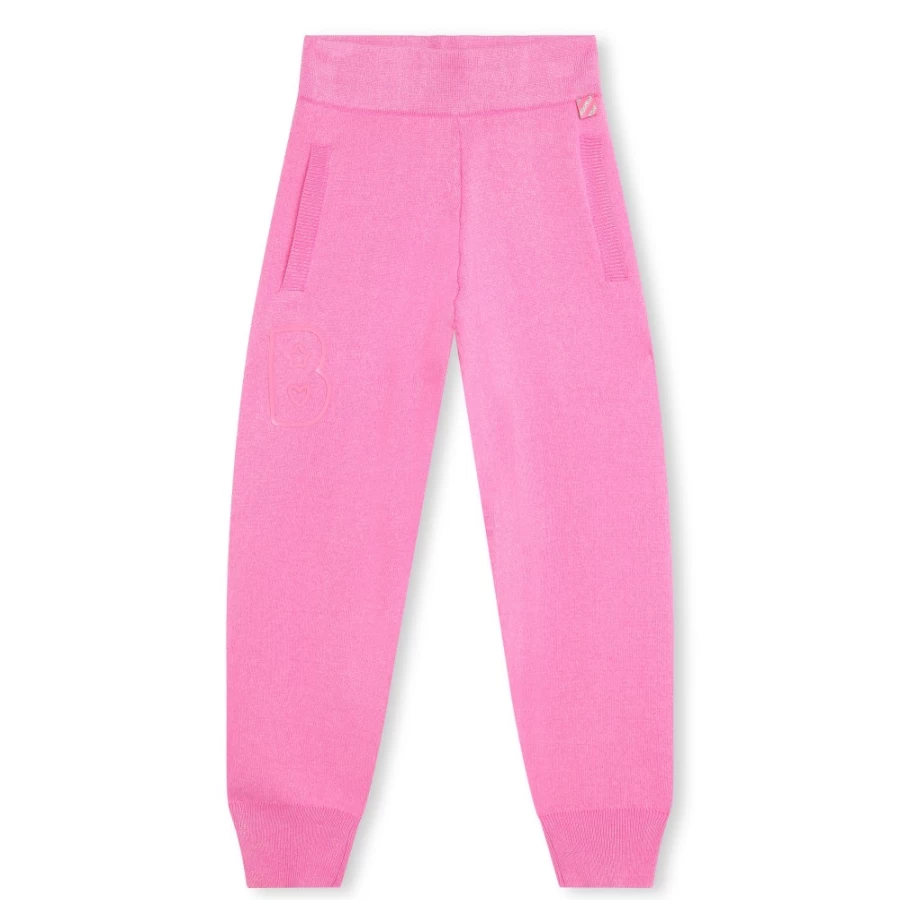 BILLIEBLUSH Pink Glittery-Knit Trousers for Girls - Sparkly Comfort Fit Pants