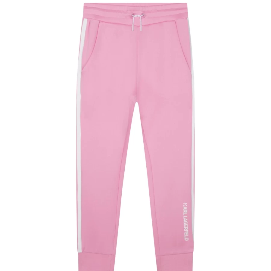 KARL LAGERFELD KIDS Girls Pink Side-Striped Jogging Pants for Comfort & Style