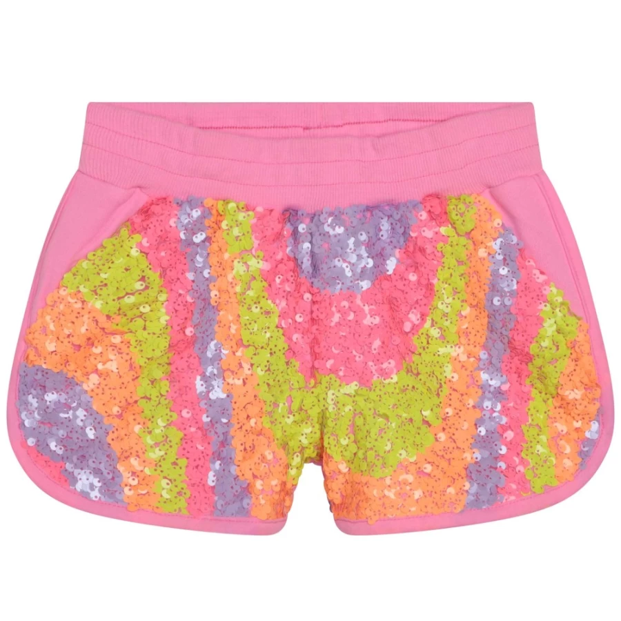 BILLIEBLUSH Pink Fleece Sequined Shorts for Girls - Sparkly Comfortable Winter Wear