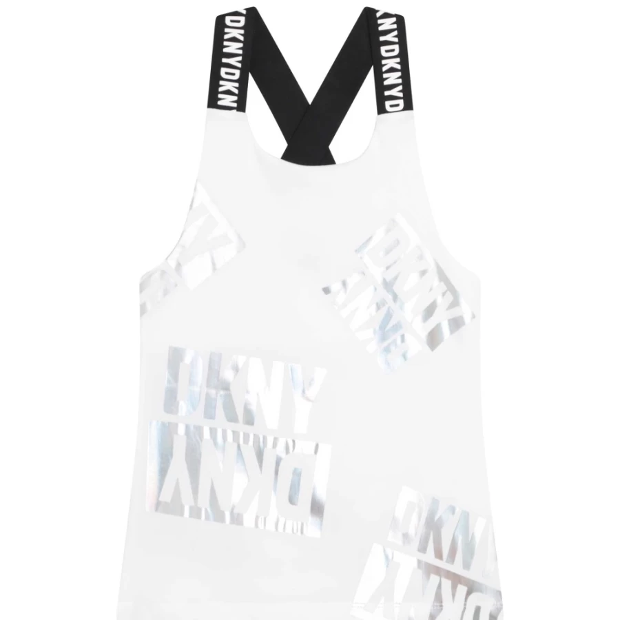 DKNY Girls' White Cross-Strapped Vest Top for Fashionable Comfort
