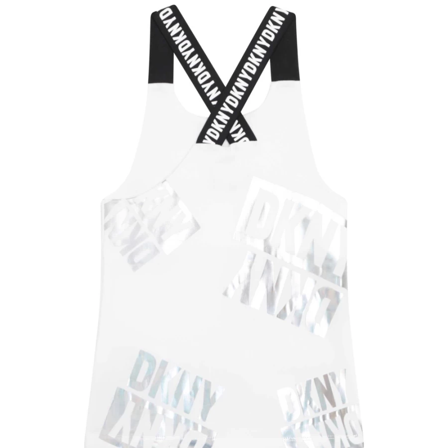 DKNY Girls' White Cross-Strapped Vest Top for Fashionable Comfort