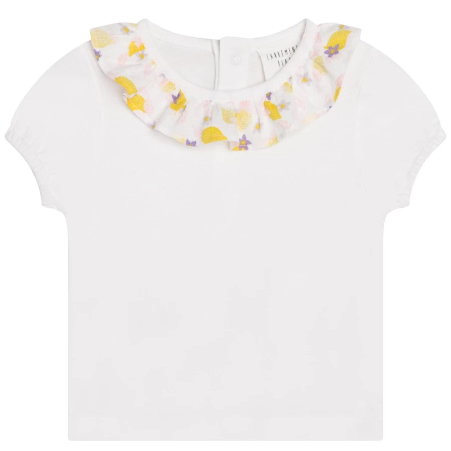 CARREMENT BEAU Girls' White Cotton T-Shirt With Frill Detail