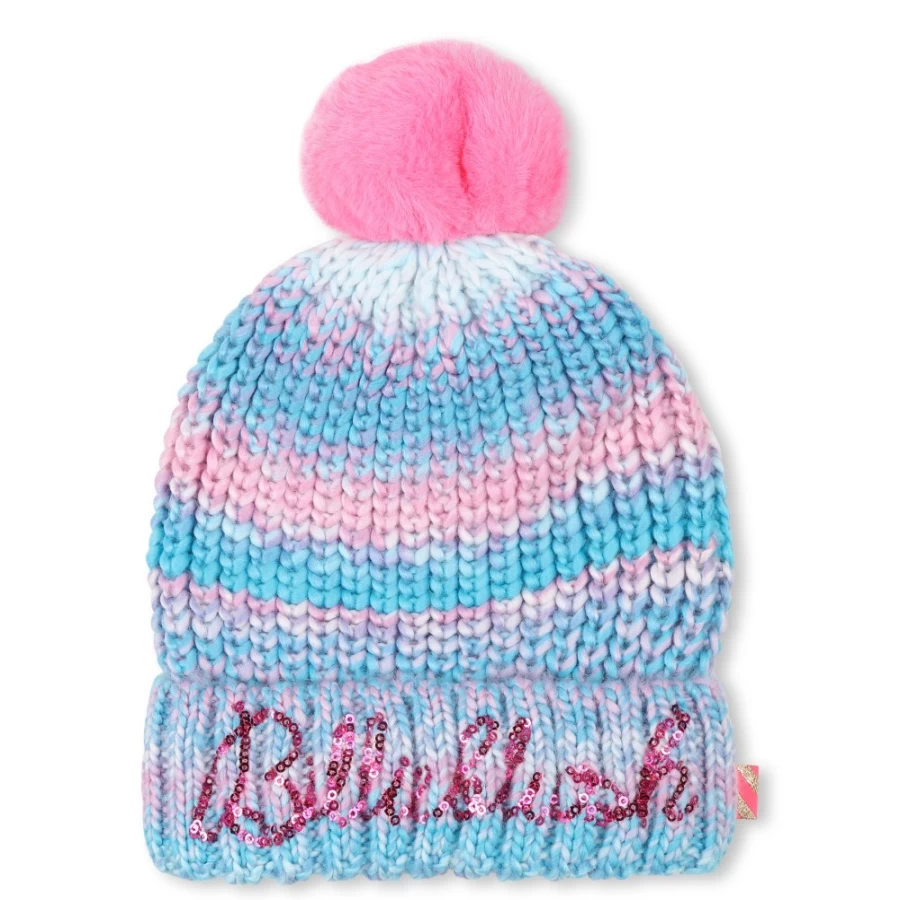 BILLIEBLUSH Blue Dish Pom-Pom Beanie for Girls - Multicoloured Winter Hat