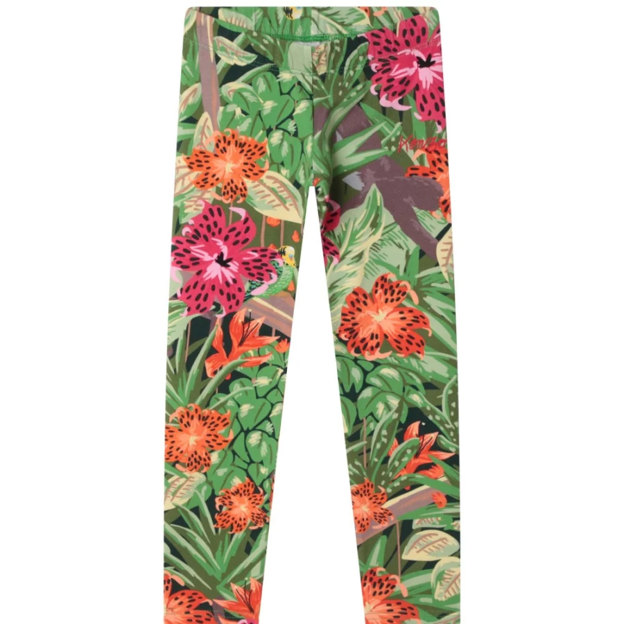 KENZO KIDS Girls Dark Green Leggings for Comfort and Style