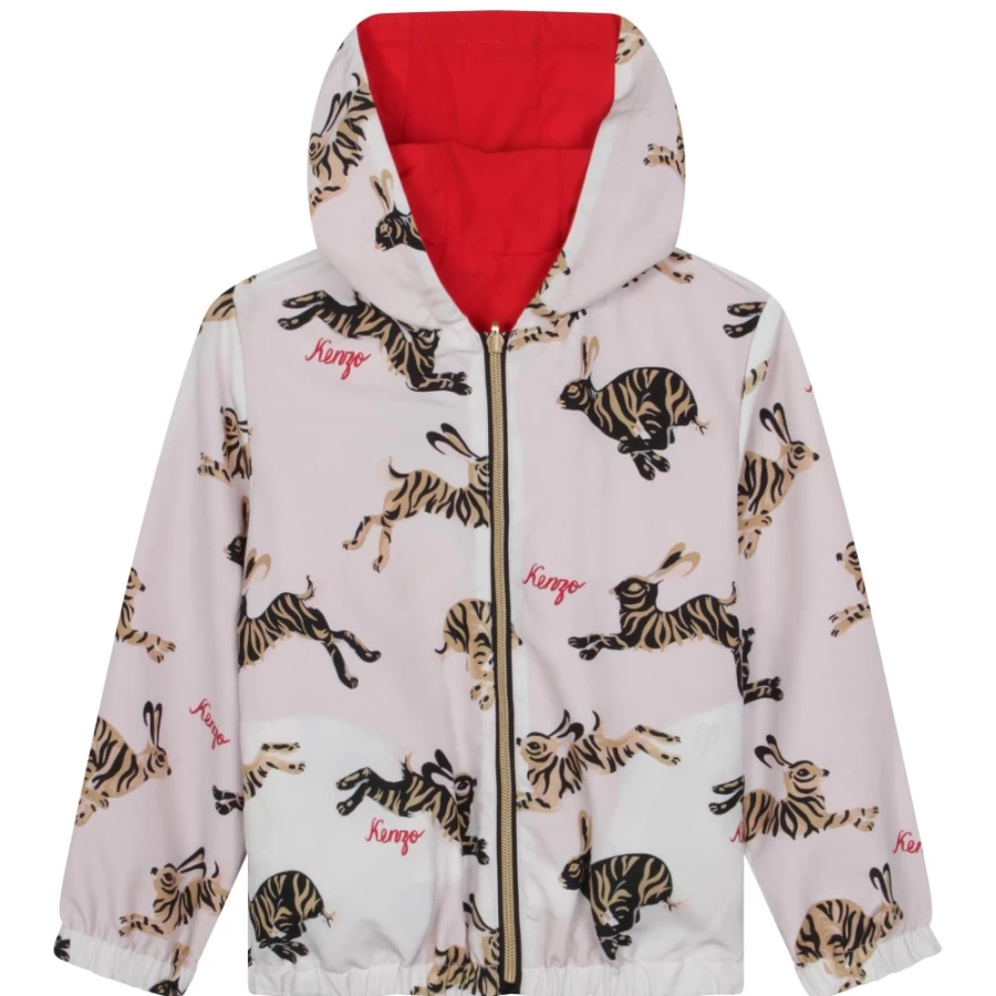 KENZO KIDS Girls' Off White Reversible Zip-Up Windcheater Jacket