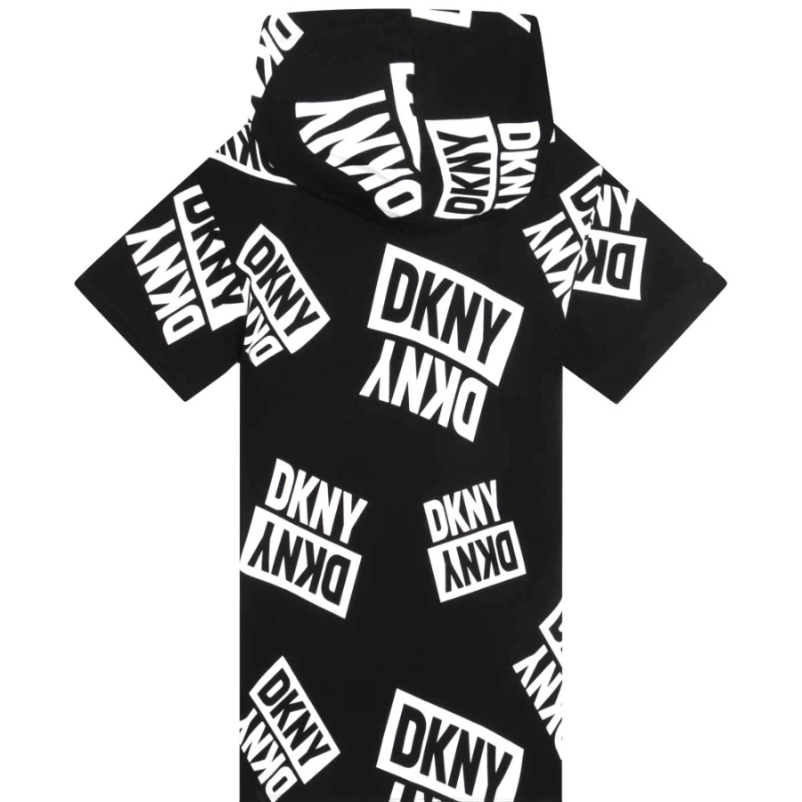 DKNY Girls' Black & White Short-Sleeved Hooded Dress