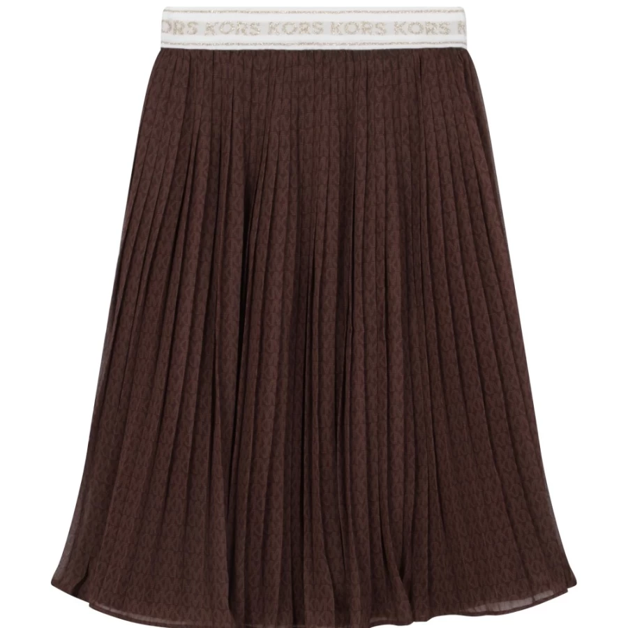 MICHAEL KORS Girls Chocolate Brown Pleated Printed Midi Skirt for Women