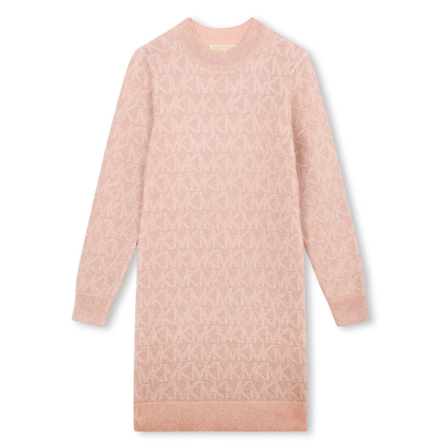 MICHAEL KORS Girls Salmon Metallic Jacquard Jumper Dress
