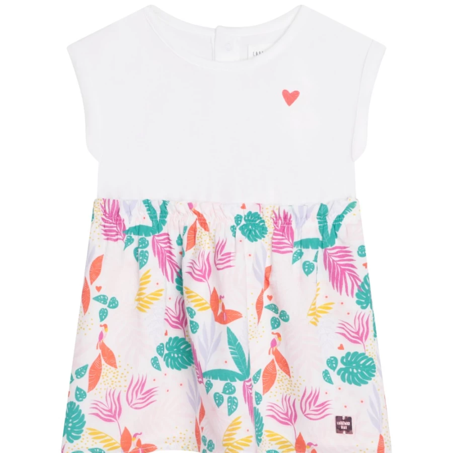 CARREMENT BEAU Girls' White Tropical Motif Dress – Floral Summer Dress for Girls