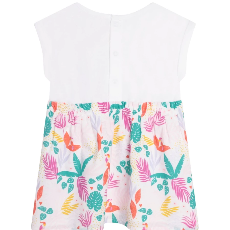CARREMENT BEAU Girls' White Tropical Motif Dress – Floral Summer Dress for Girls