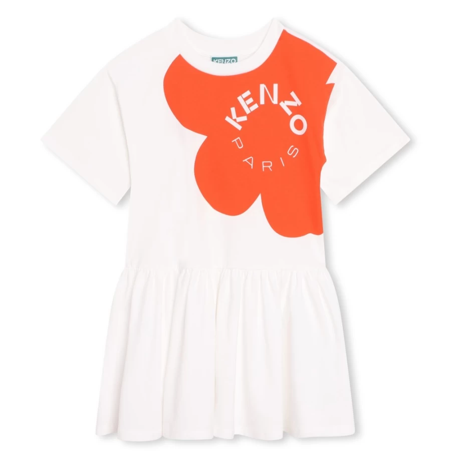 KENZO KIDS Girls Ivory Cotton Floral Print Dress with Flower Design