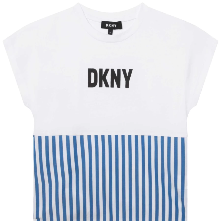 DKNY Girls' White Short-Sleeved Cotton T-Shirt - Casual Comfort Fit Tee for Kids