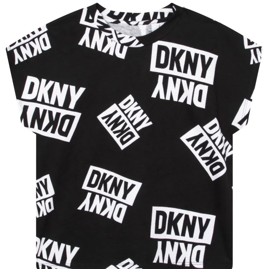 DKNY Girls' Black & White Short-Sleeved T-Shirt for Casual Wear