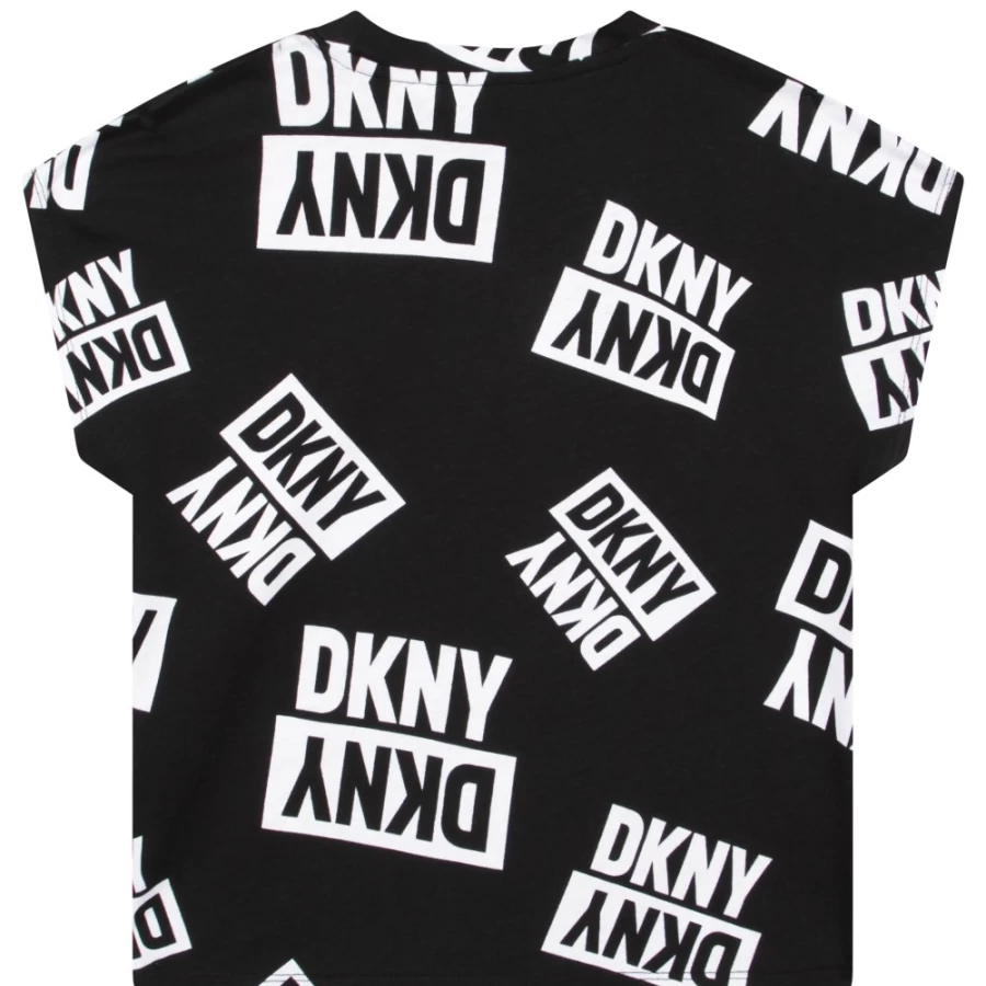 DKNY Girls' Black & White Short-Sleeved T-Shirt for Casual Wear