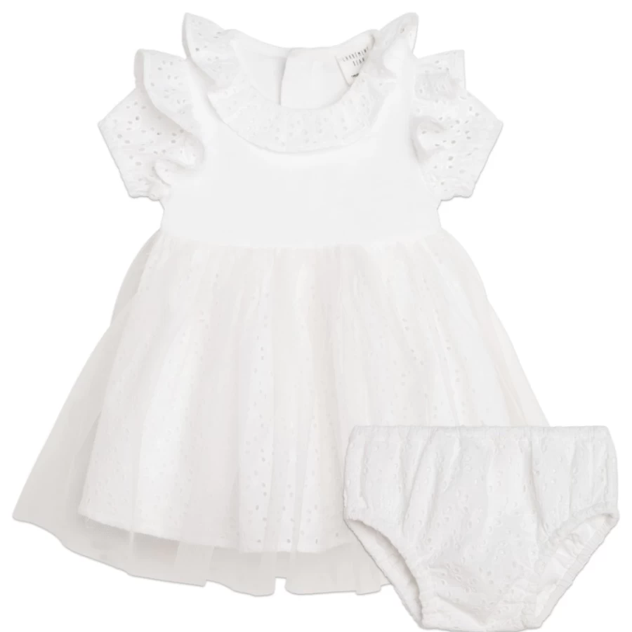 CARREMENT BEAU White Broderie Anglaise Dress for Girls - Elegant Embroidery Detail