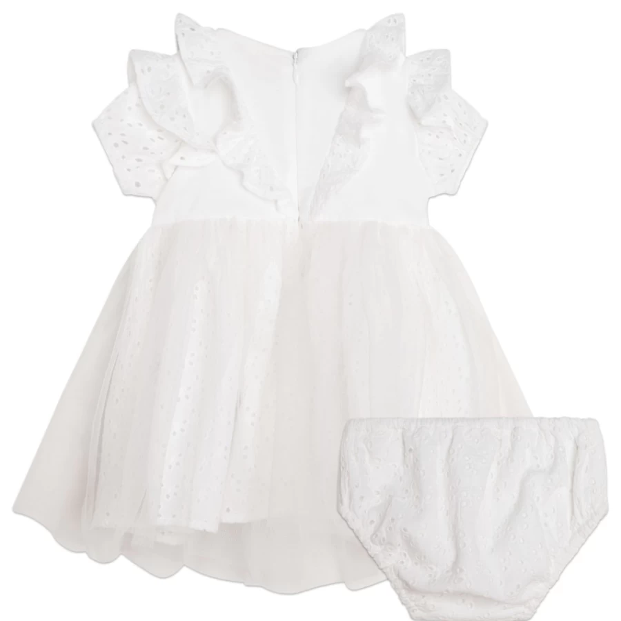 CARREMENT BEAU White Broderie Anglaise Dress for Girls - Elegant Embroidery Detail