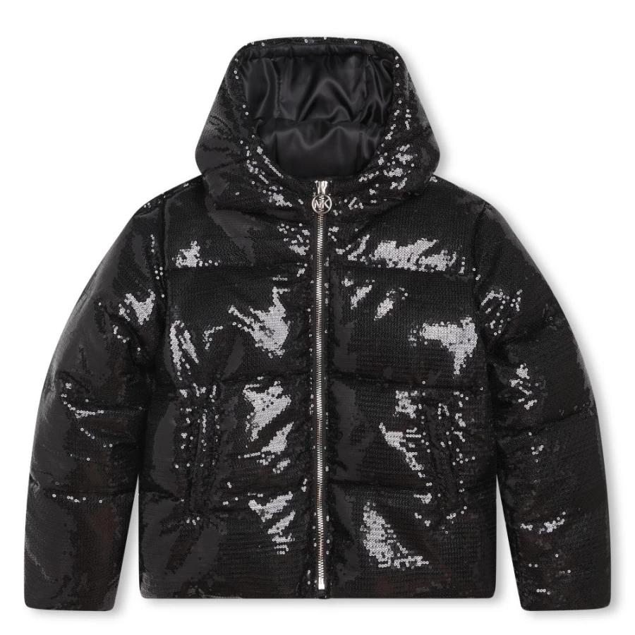 MICHAEL KORS Black Sequined Bomber Jacket for Girls - Sparkly Embellished Outerwear