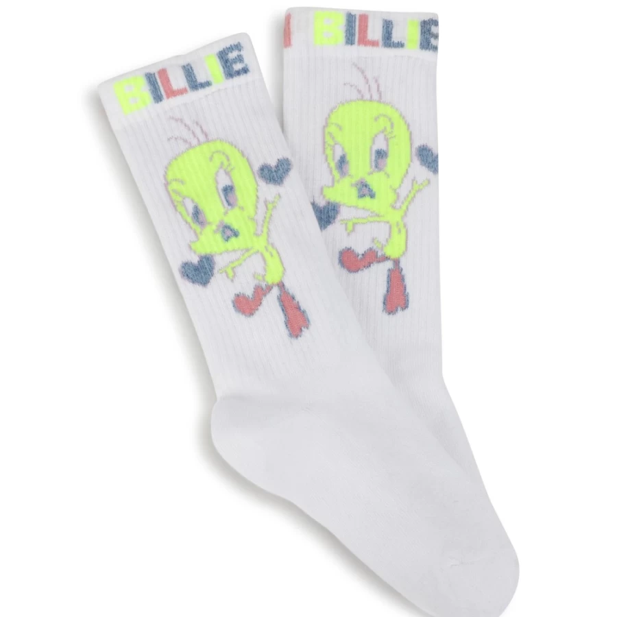 BILLIEBLUSH Tweety White Knitted Socks for Girls - Cartoon Character Crew Socks
