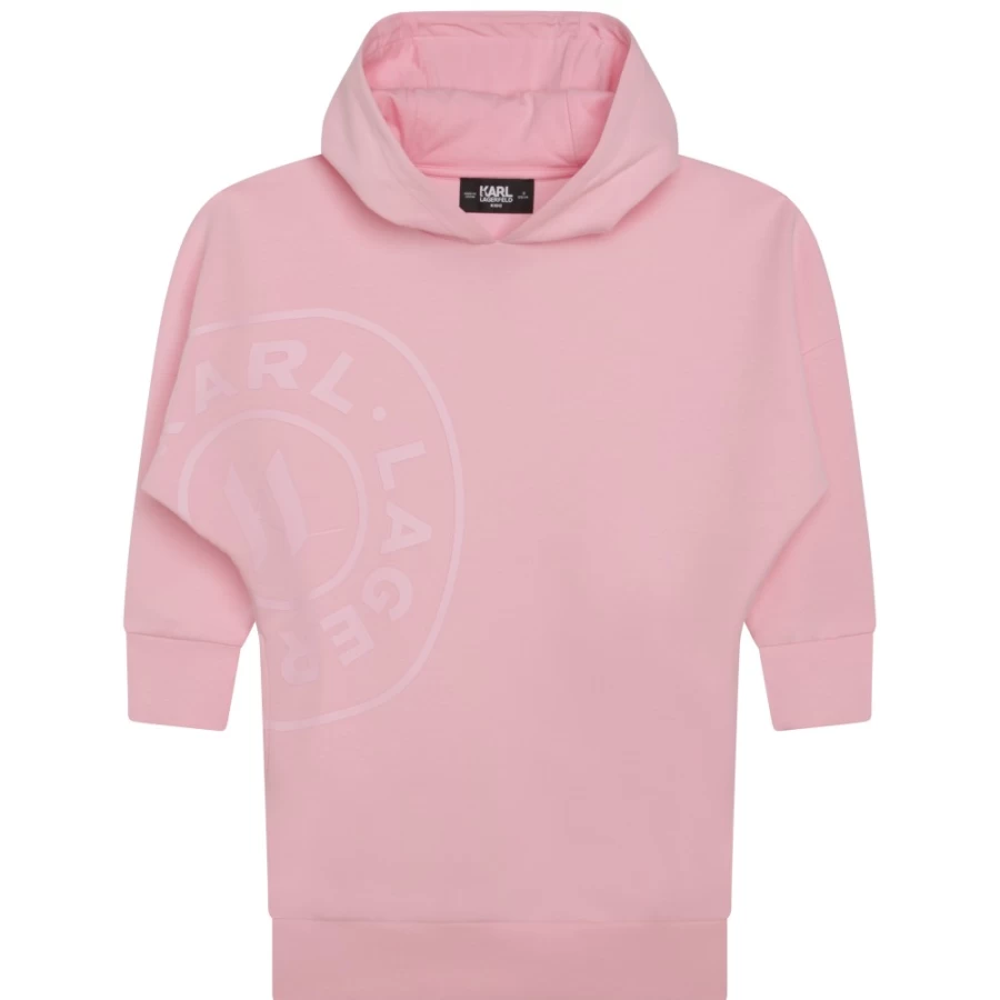 KARL LAGERFELD KIDS Girls Pink Washed Logo Embroidered Sweatshirt Dress