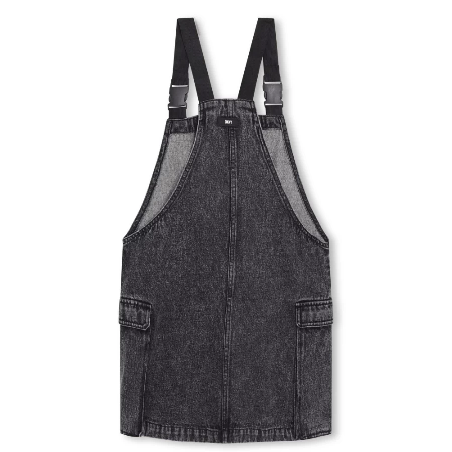 DKNY Black Lava Denim Dungaree Dress for Girls - Stylish Denim Overalls for Kids