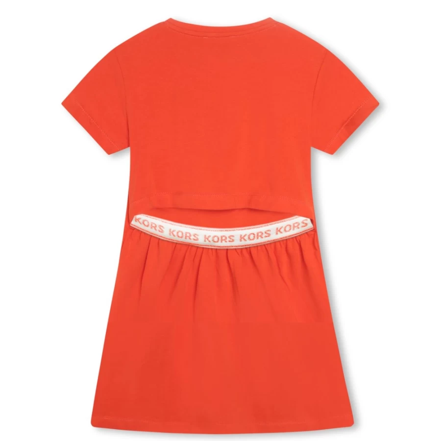 MICHAEL KORS Girls Peach Flared Logo Dress - Flowy Casual Summer Outfit