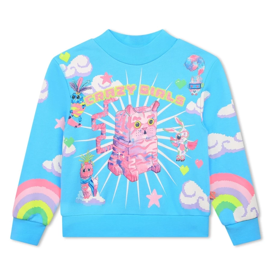 BILLIEBLUSH Girls' Blue Dish Fleece Sweatshirt - Cozy Pullover for Kids