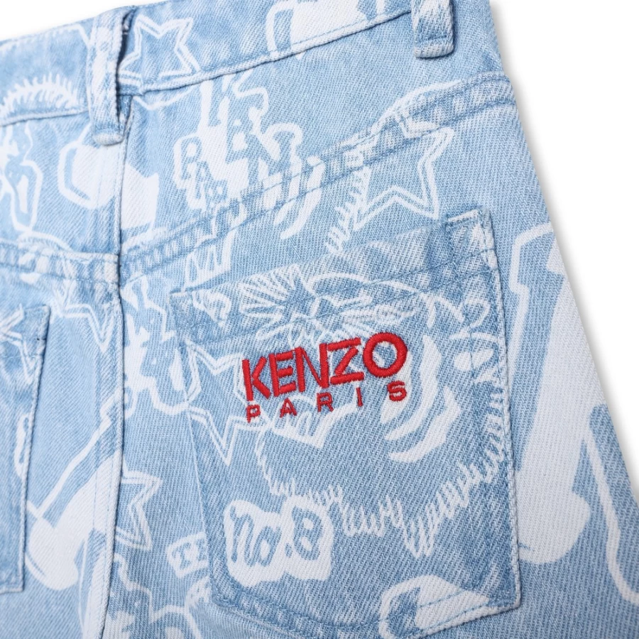 KENZO KIDS Girls' Printed Cotton Jeans in Bleach Grows Wash