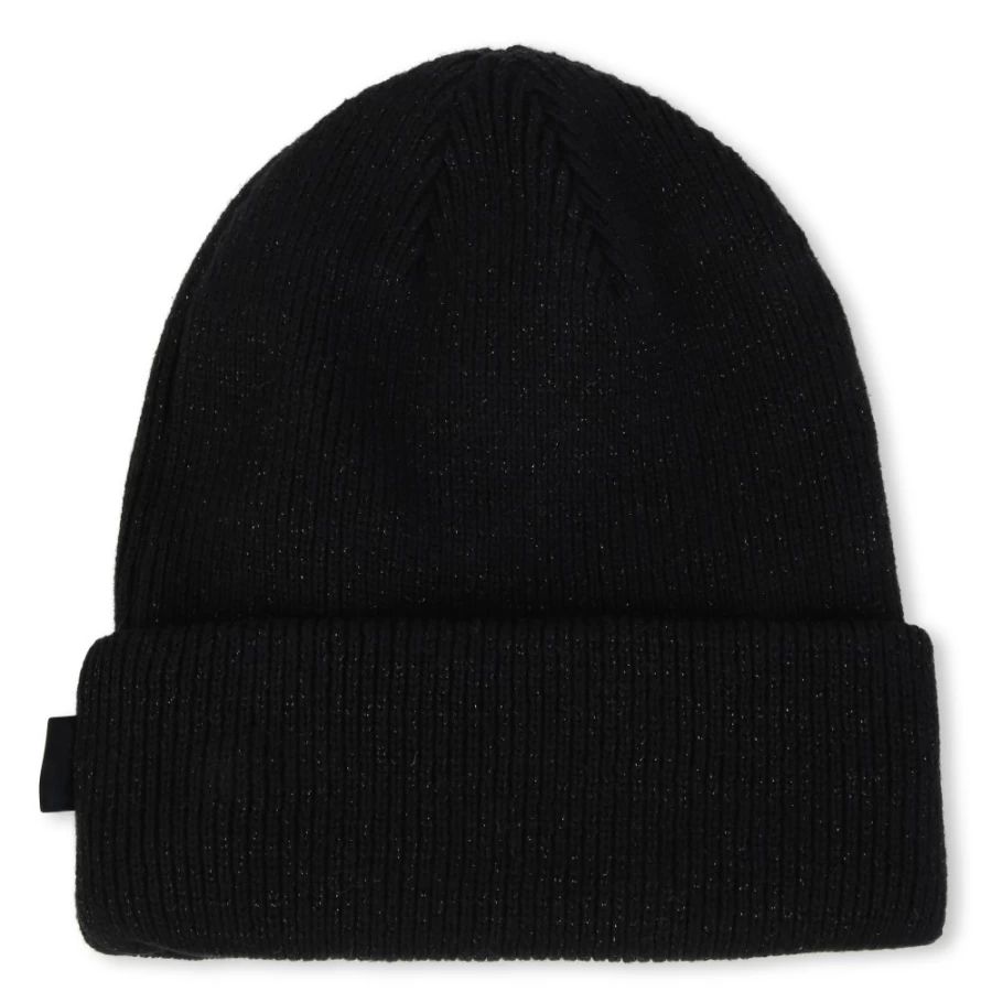 KARL LAGERFELD KIDS Black Rhinestone Hat for Girls - Sparkling Patch Design