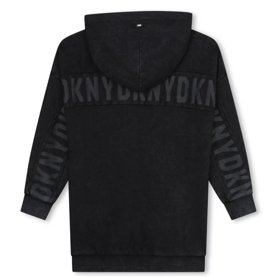 DKNY Girls' Black Cotton Fleece Dress - Soft & Comfortable Winter Wear