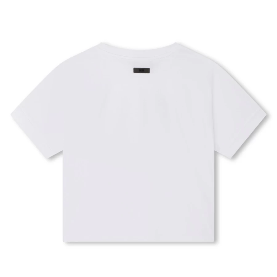 DKNY Girls' White Cotton Short-Sleeved T-Shirt for Comfort & Style