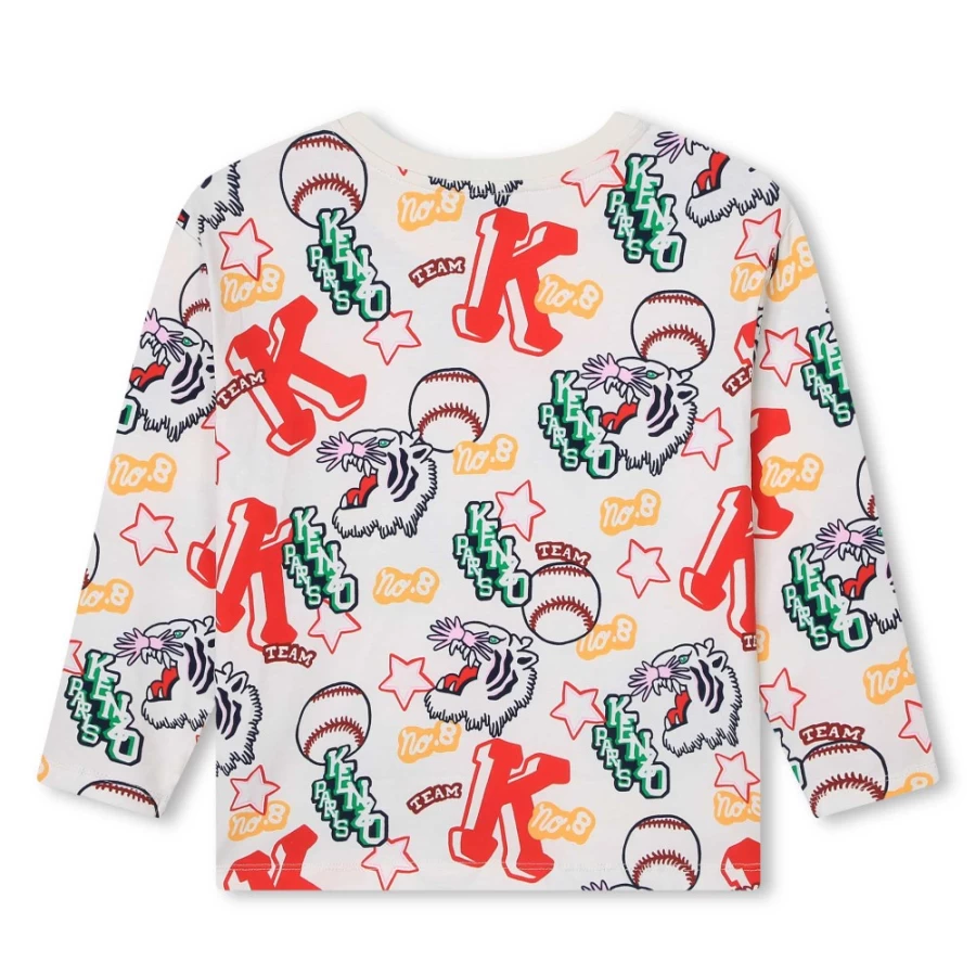 KENZO KIDS Girls Ivory Long-Sleeved T-Shirt - Elegant Cotton Top for Kids