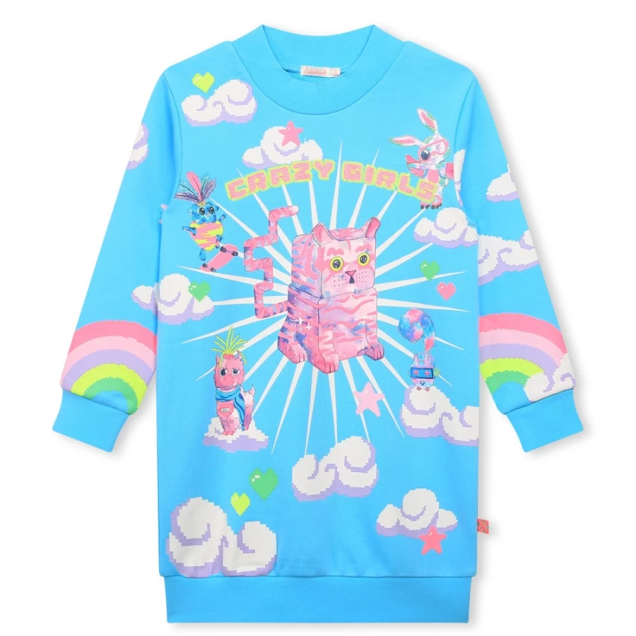 BILLIEBLUSH Girls Blue Dish Fleece Sweatshirt Dress - Cozy Winter Outfit