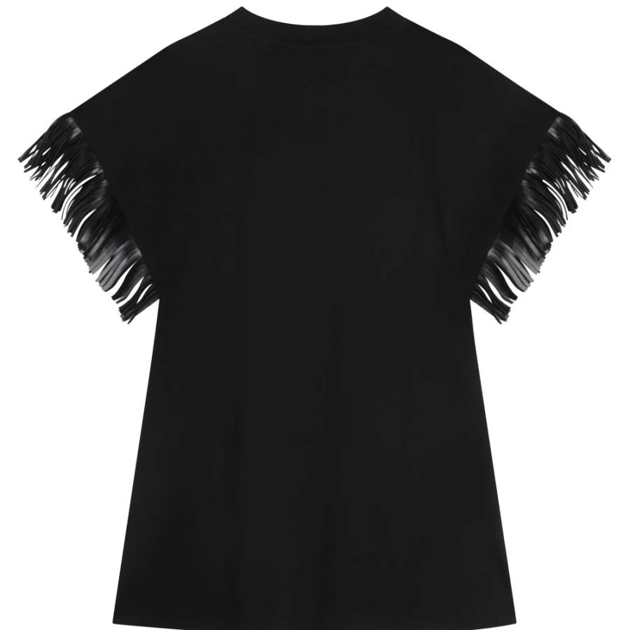 DKNY Black Short-Sleeve Fringed Dress for Girls