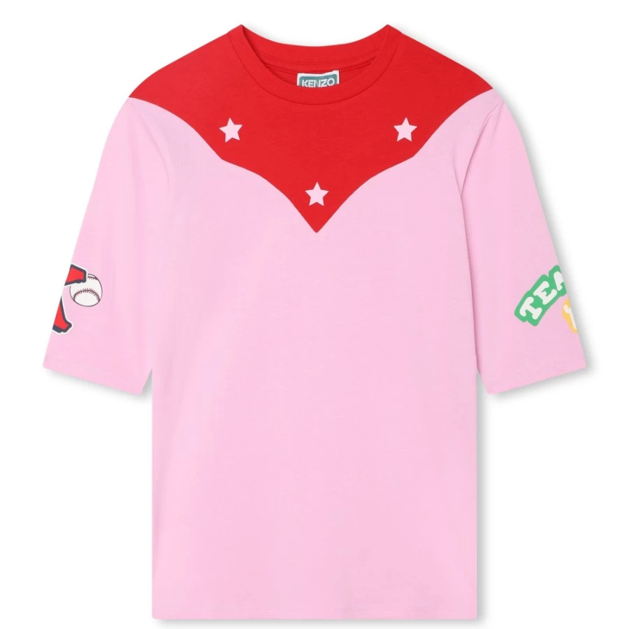 KENZO KIDS Girls Washed Pink Cotton Multicoloured Dress