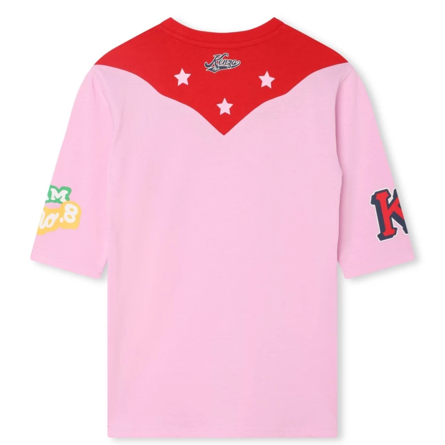 KENZO KIDS Girls Washed Pink Cotton Multicoloured Dress