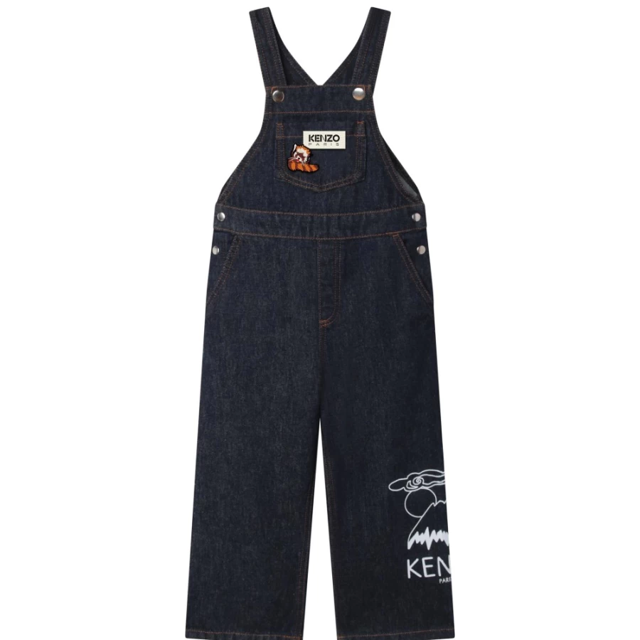KENZO KIDS Girls' Slate Blue Denim Dungarees for Stylish Comfort
