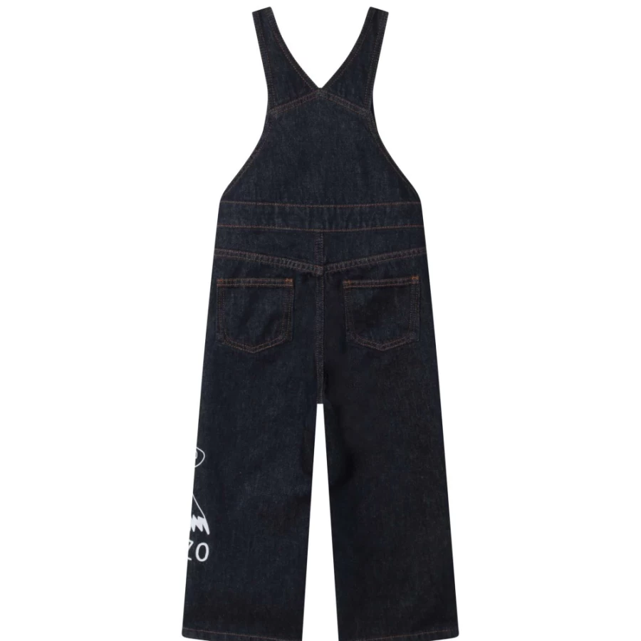KENZO KIDS Girls' Slate Blue Denim Dungarees for Stylish Comfort