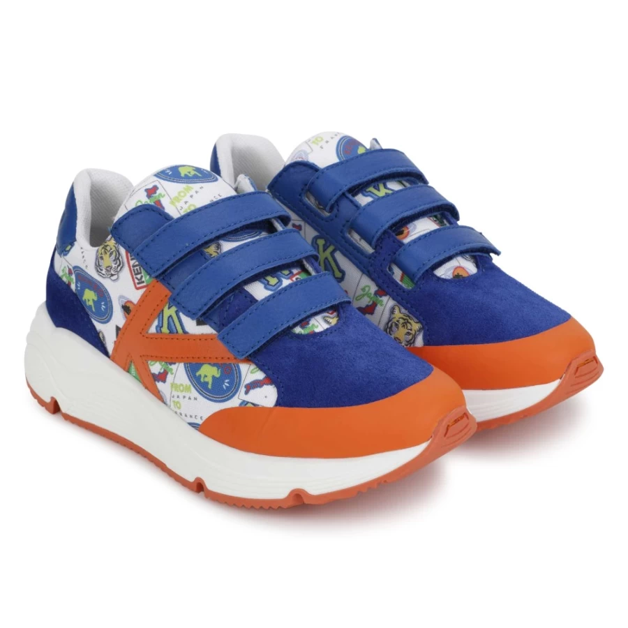 KENZO KIDS Girls Electric Blue Leather Hook-And-Loop Sneakers